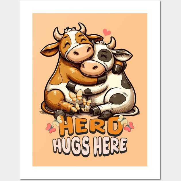 Cowboy girl Cute Cow Herd Hugs Here Wall Art by alcoshirts